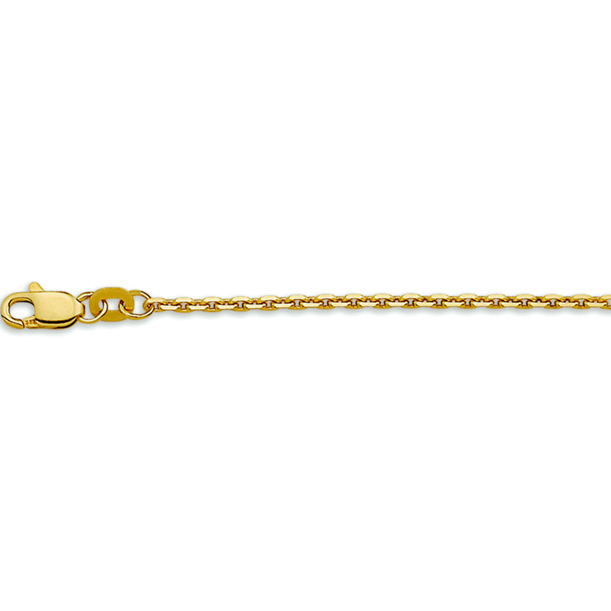 Detail van de robuuste geslepen facetten van de 14 karaat geelgouden 1,7 mm halsketting.