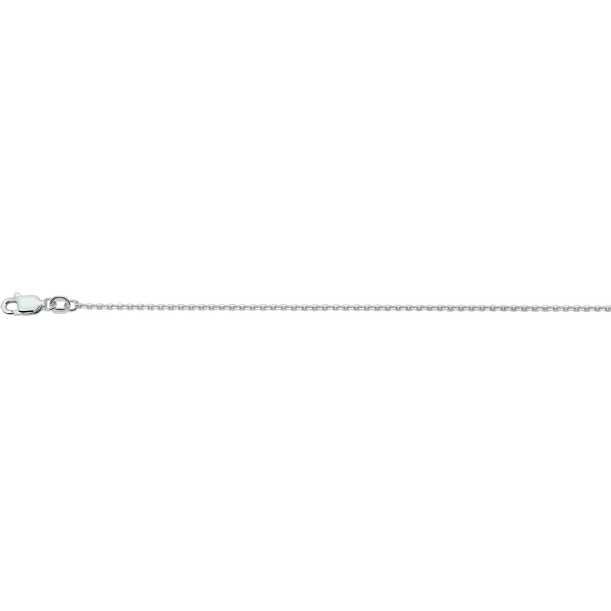 Detail van de robuuste sluiting en de optionele extensie van de 1,3 mm zilveren halsketting.