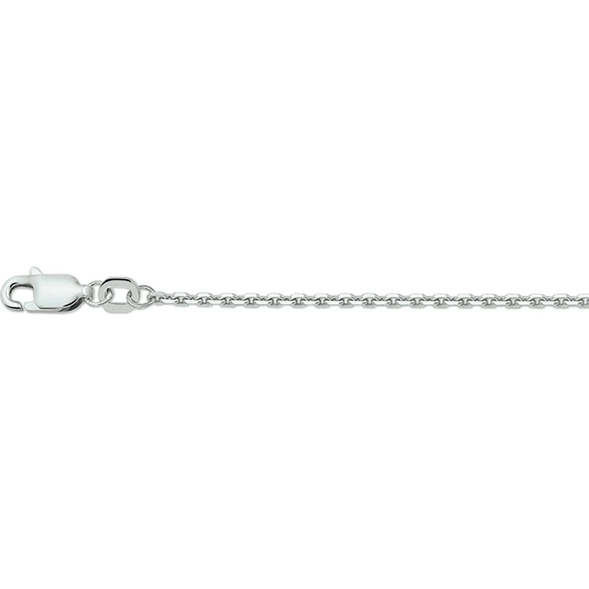 Close-up van de volle, platte schakels van de 1,6 mm gerhodineerde halsketting.