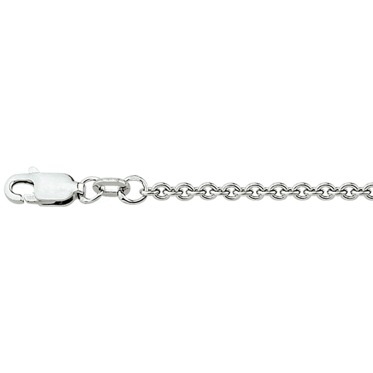 Detail van de robuuste 2,3 mm ronde ankerschakels van de zilveren halsketting.