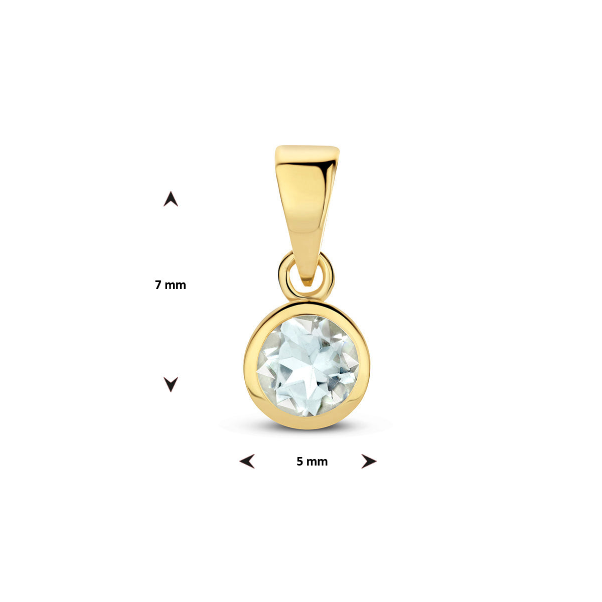 Technische afbeelding van de geboortesteen hanger met de afmetingen (11 x 5 mm).