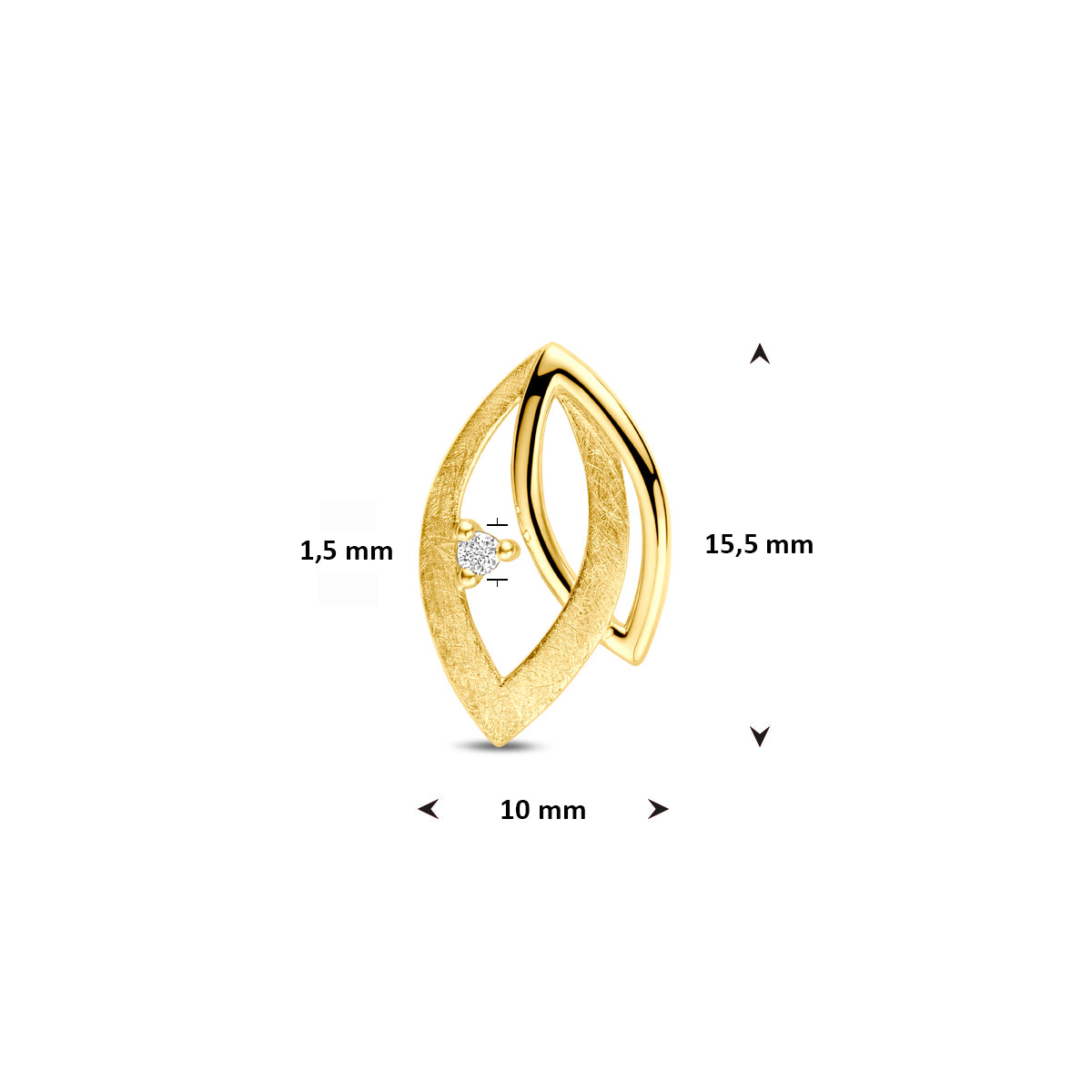 Technische afbeelding van de 'Laurel' hanger met de afmetingen (15.5 x 10 mm).