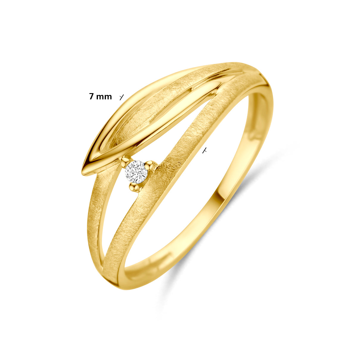 Technische afbeelding van de 'Laurel' ring met de breedte van 7 mm.