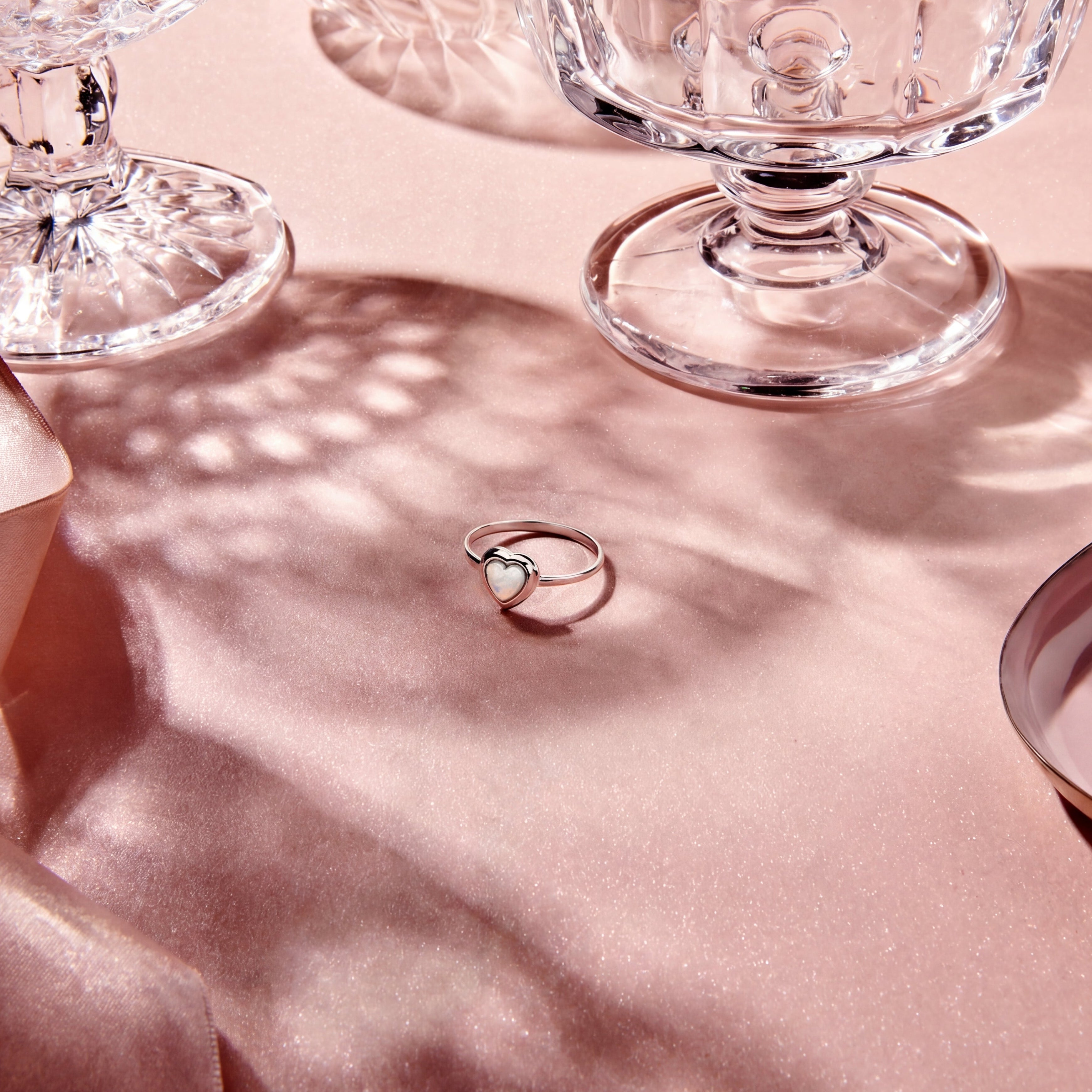 Een zilveren ring in een sfeervolle setting voor de valentijnscollectie van Juwelier-Goudsmid Clary.