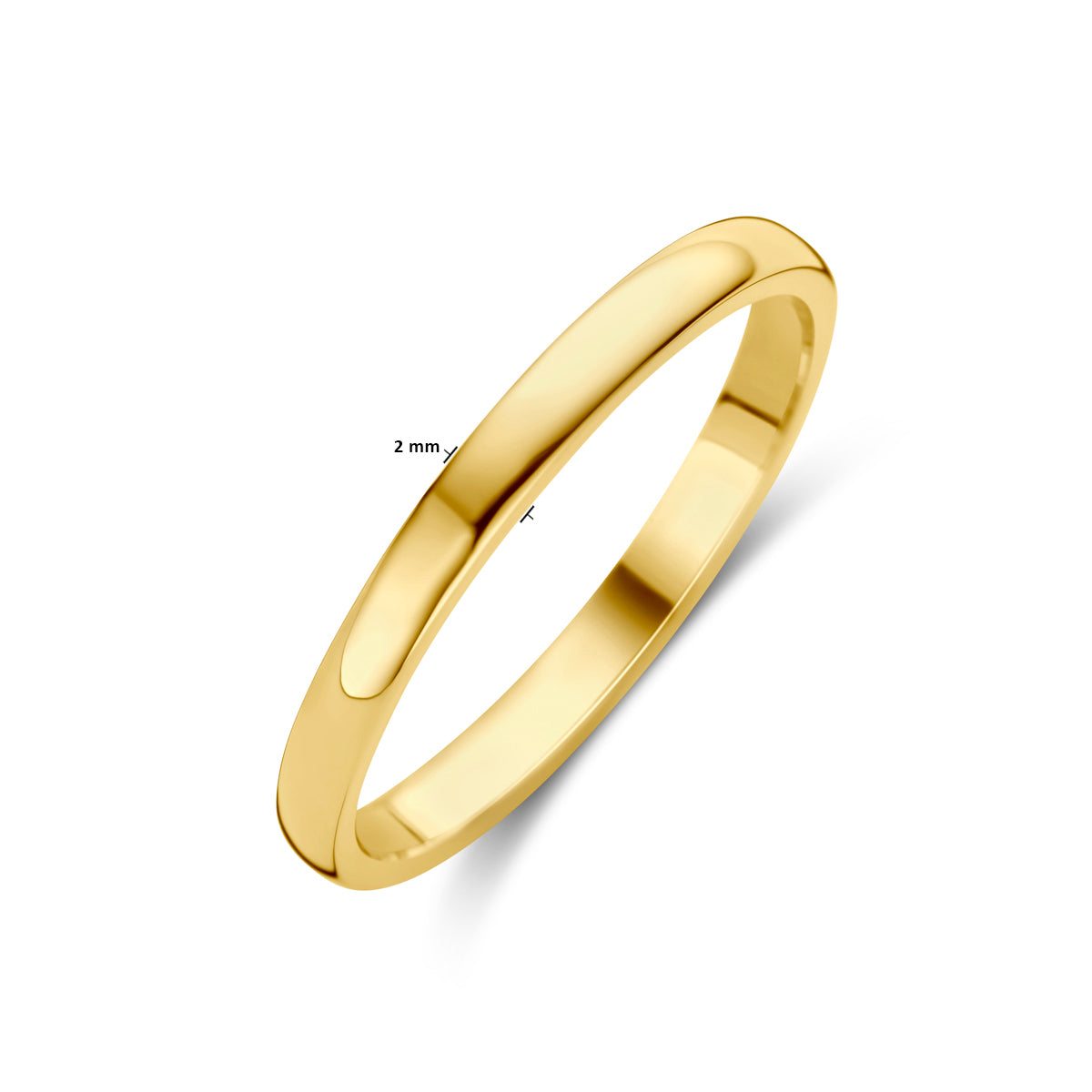 Technische afbeelding gebaseerd op de 'Noor' ring met een duidelijke aanduiding van de breedtemaat van 2 millimeter.