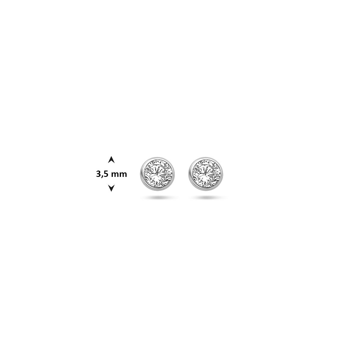 Technische tekening met maatlijnen die de diameter van 3,5 millimeter van de witgouden oorknop bevestigen.