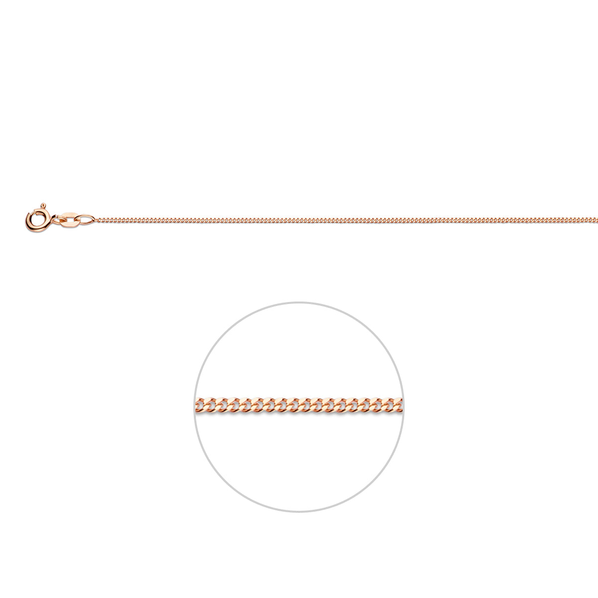 14 karaat roségouden halsketting 1.1 mm gourmette met veerringsluiting.