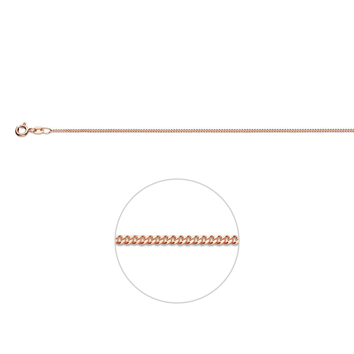14 karaat roségouden halsketting 1.2 mm gourmette met veerringsluiting.