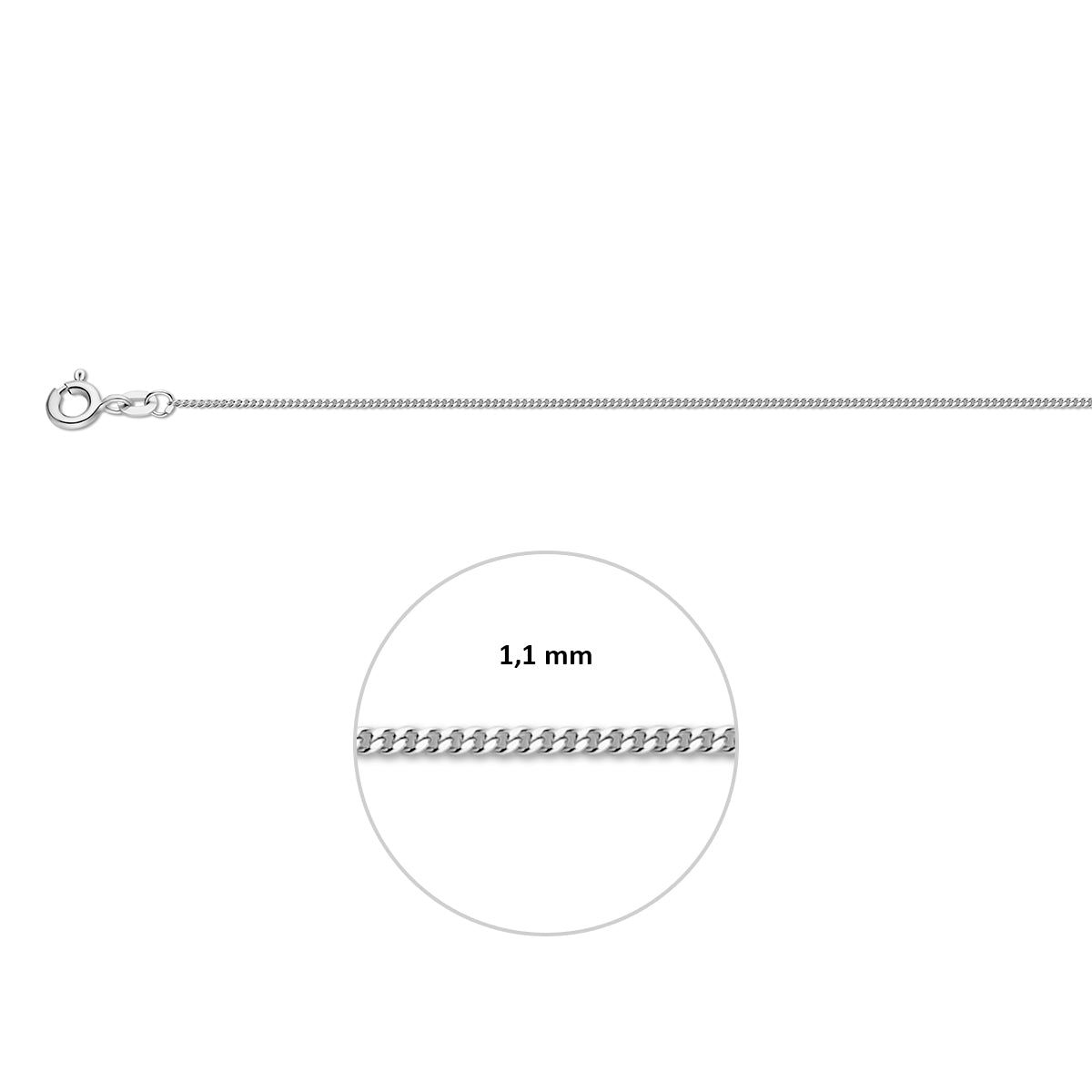 Witgouden halsketting 1.1 mm Nila inclusief sluiting en breedte-indicator.