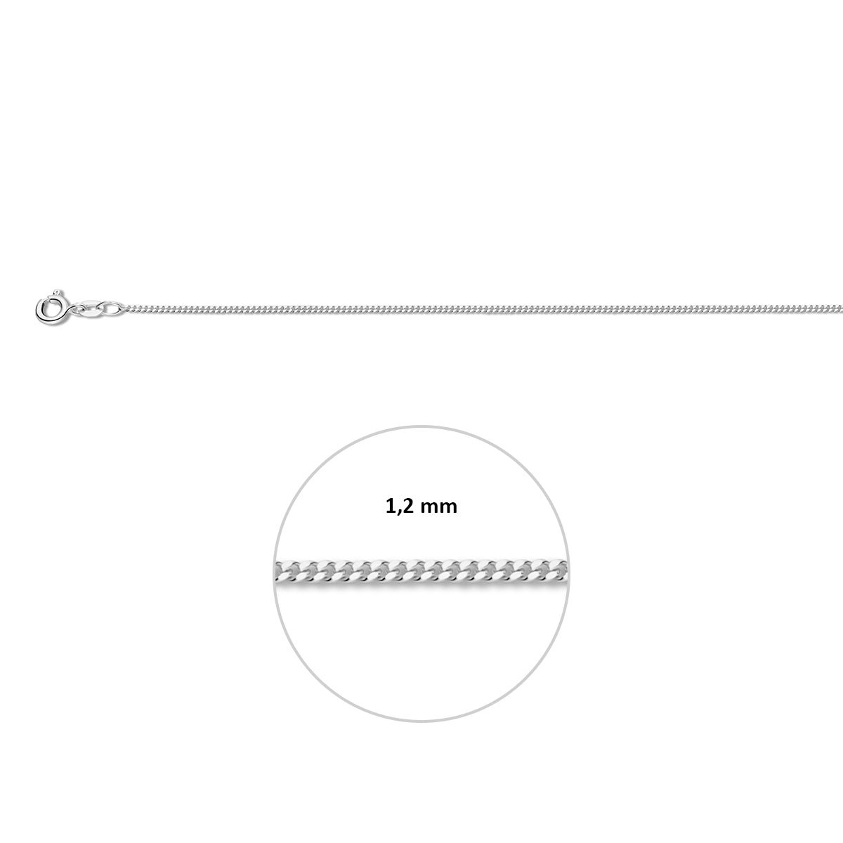 Witgouden halsketting 1.2 mm Nila inclusief sluiting en breedte-indicator.