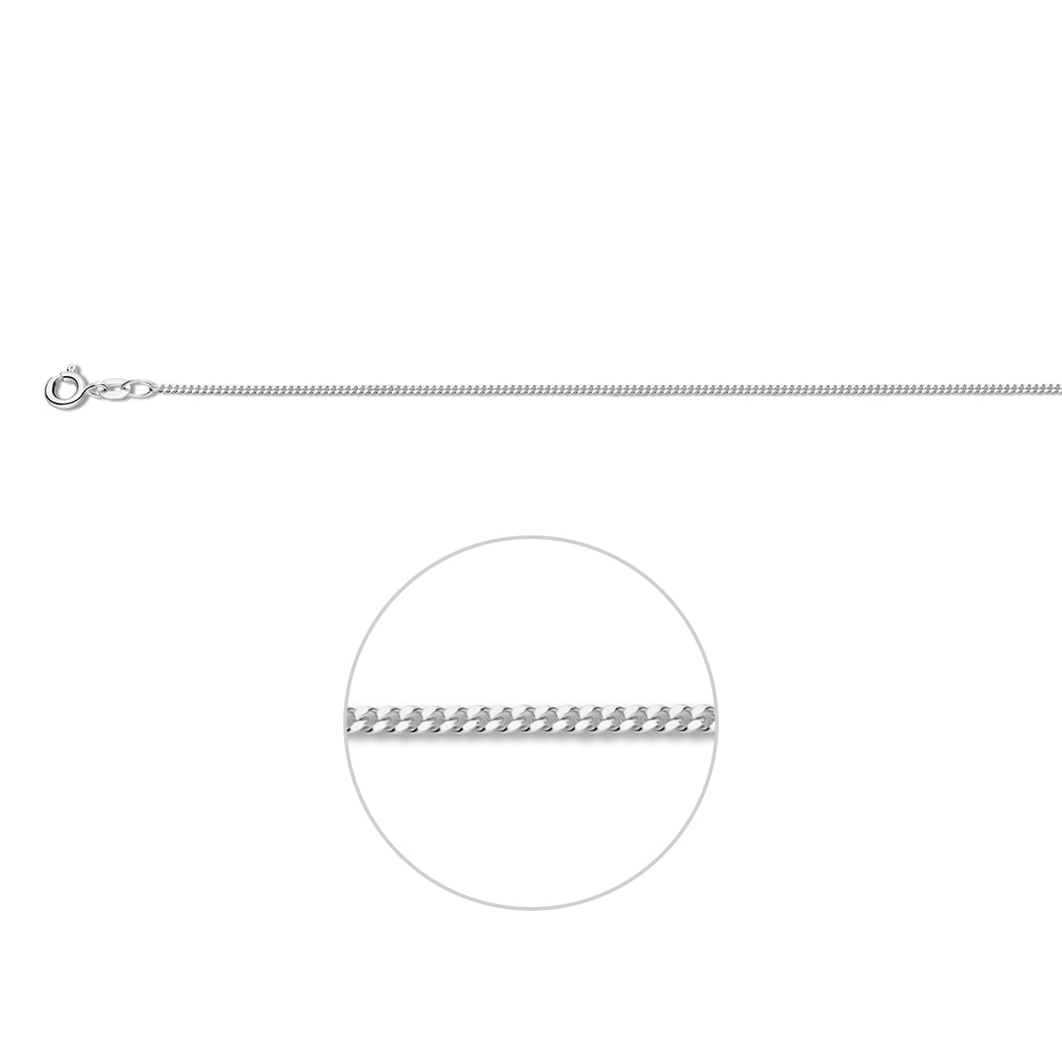 14 karaat witgouden halsketting Nila 1.2 mm gourmette vooraanzicht met sluiting.