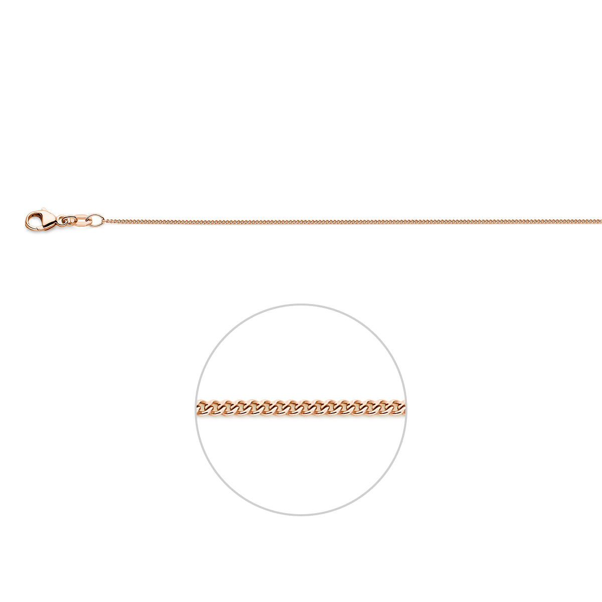 18 karaat roségouden halsketting 1.1 mm gourmette verstelbaar met karabijnsluiting.