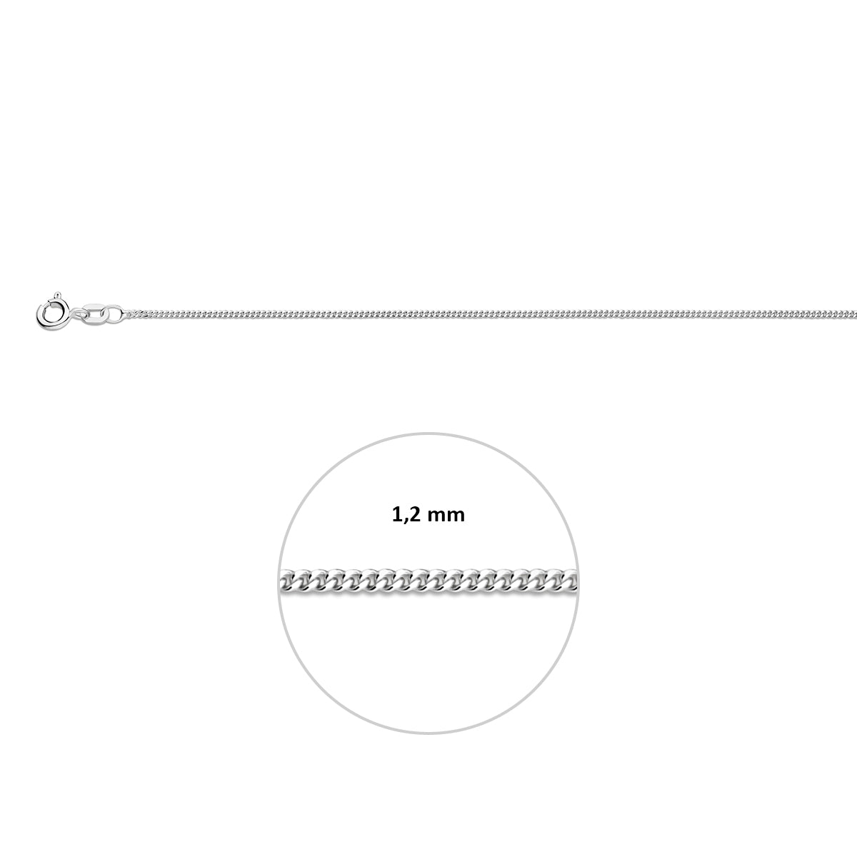 Gourmette halsketting zilver 1.2 mm inclusief sluiting en breedte-indicator.
