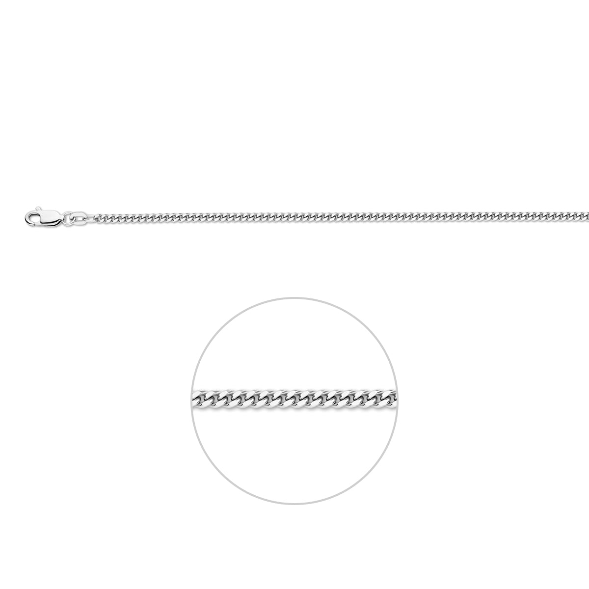 Zilveren gourmette ketting 2.4 mm Nila vooraanzicht met stevige sluiting.