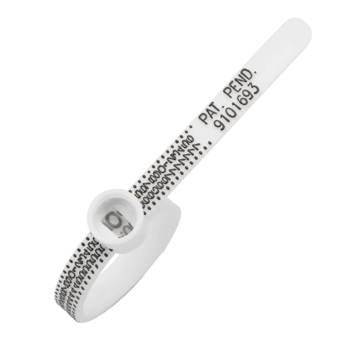 Witte plastic ringsizer om thuis je ringmaat op te meten, beschikbaar bij Clary Juwelier-Goudsmid.