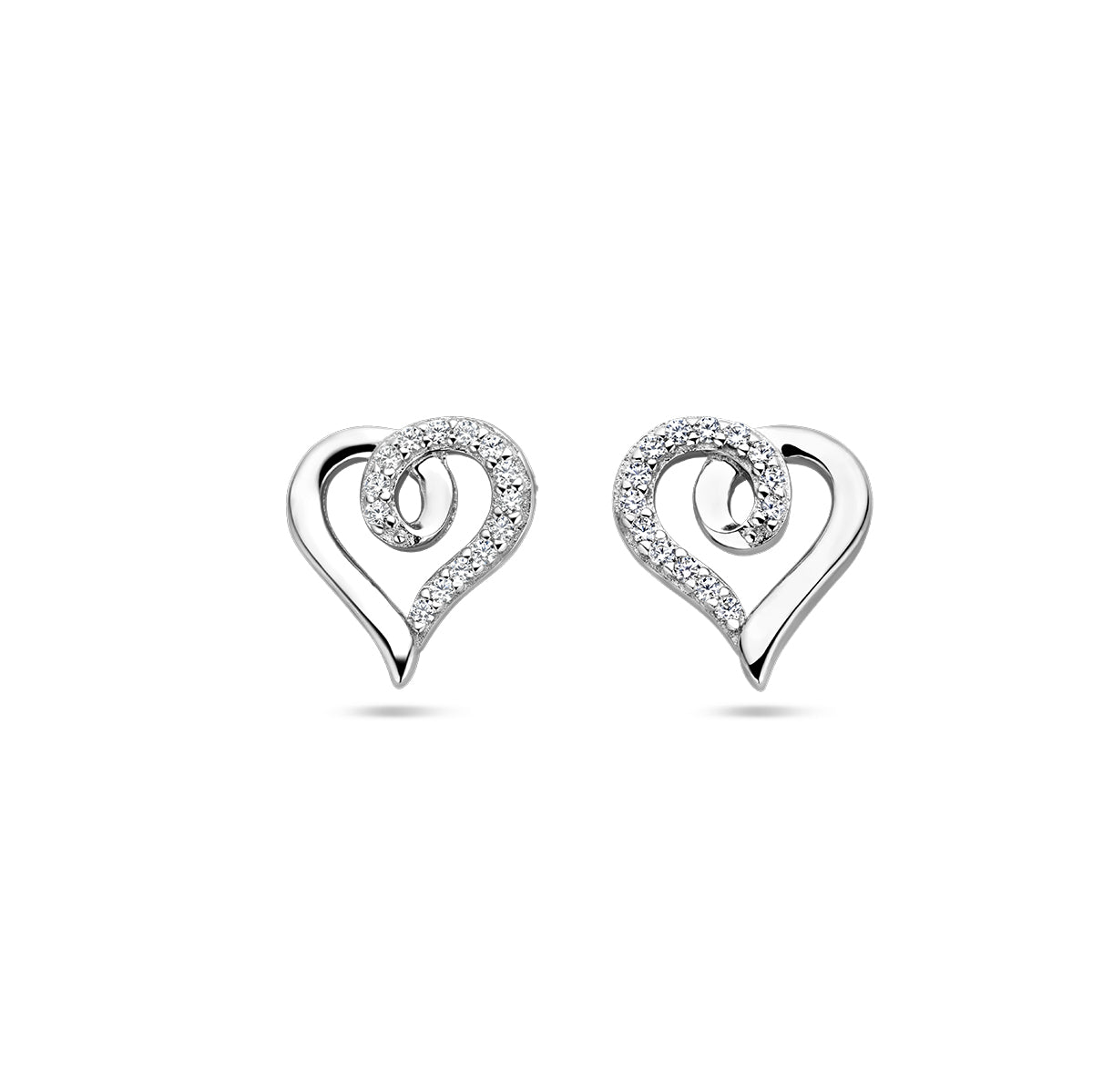 Zilveren oorknoppen Senna met open hart en zirkonia swirl.
