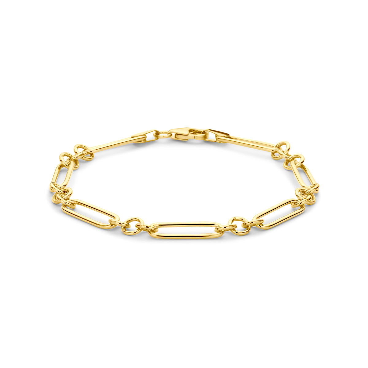 Vooraanzicht van de Silgold figaroankerarmband, 19 cm lang.