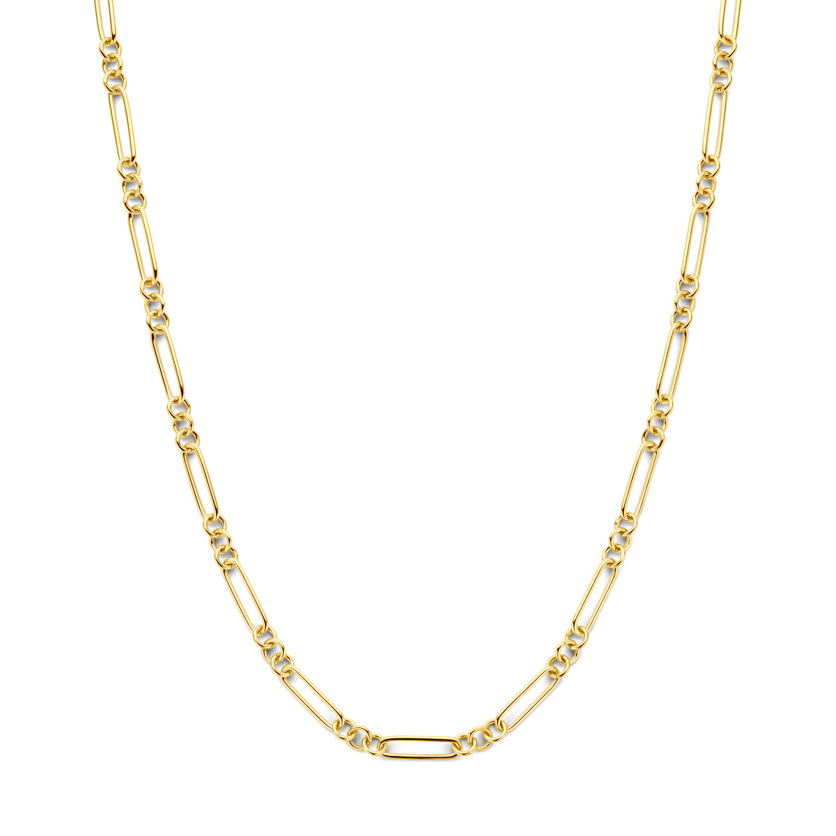 Vooraanzicht van de Silgold figaroankerketting, 45 cm lang.