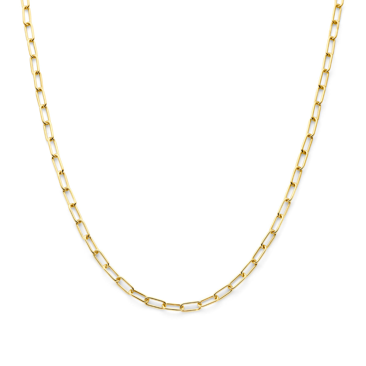 Vooraanzicht van het 14k Silgold 'Linea' schakelcollier met een breedte van 4.7 mm.
