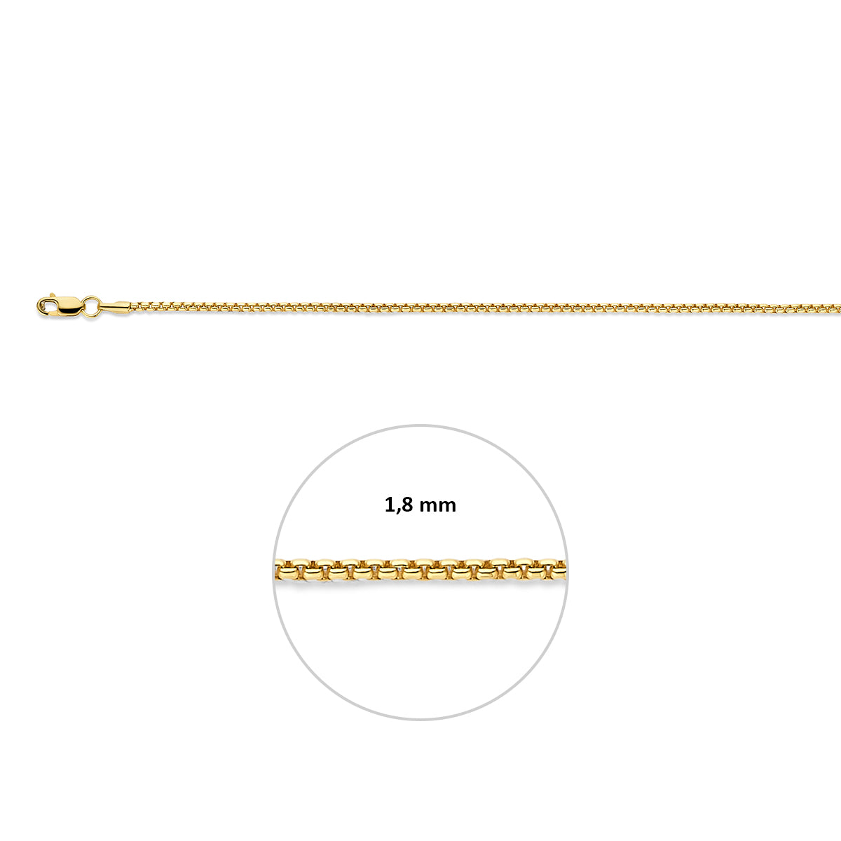 Silgold massieve venetiaanse armband, met de schakelbreedte van 1,8 mm aangegeven