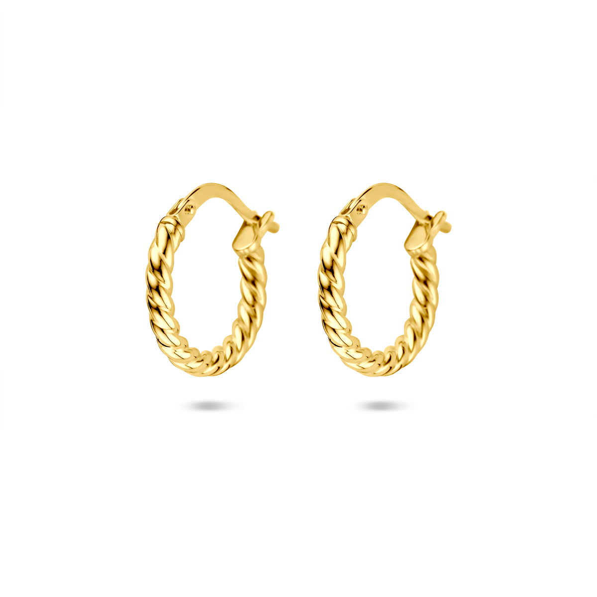 Vooraanzicht van de Silgold gedraaide oorringen van 15 mm.