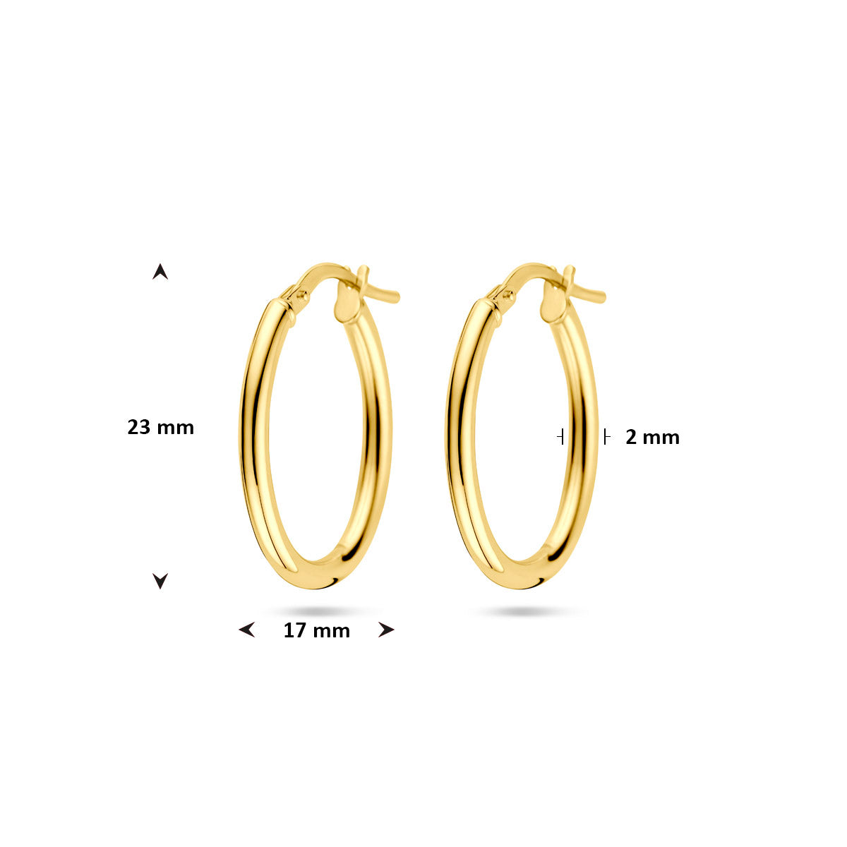 Afmetingen van de Silgold oorringen: 23 mm hoog en 2 mm dik.