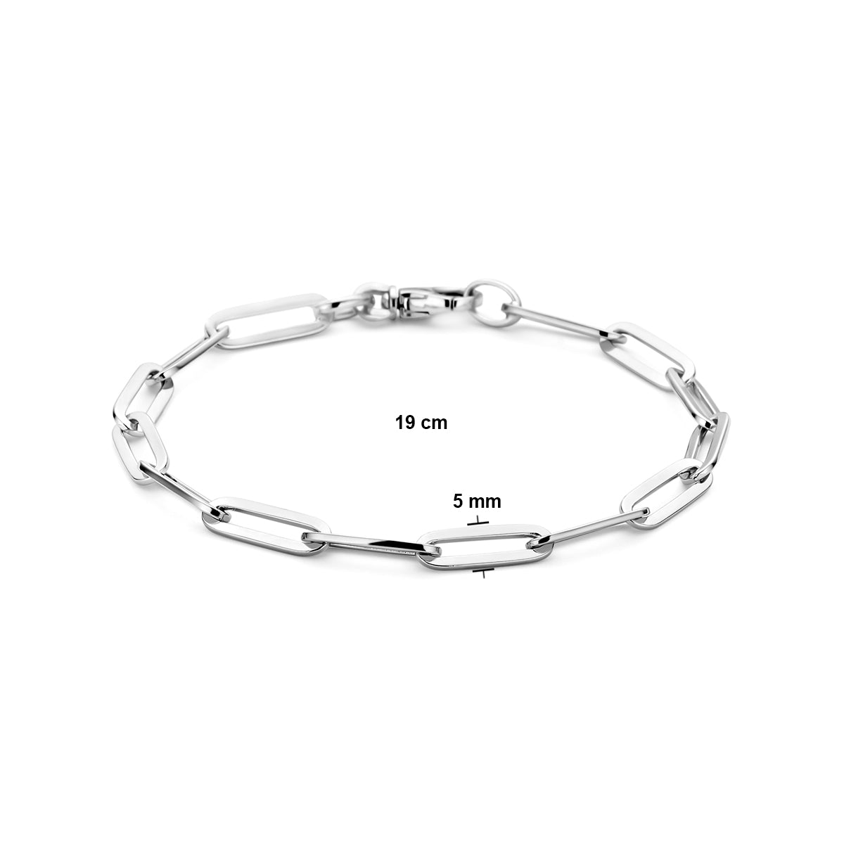 Productafbeelding van de 'Vance' armband met technische weergave van de 5 mm breedte en 19 cm lengte.