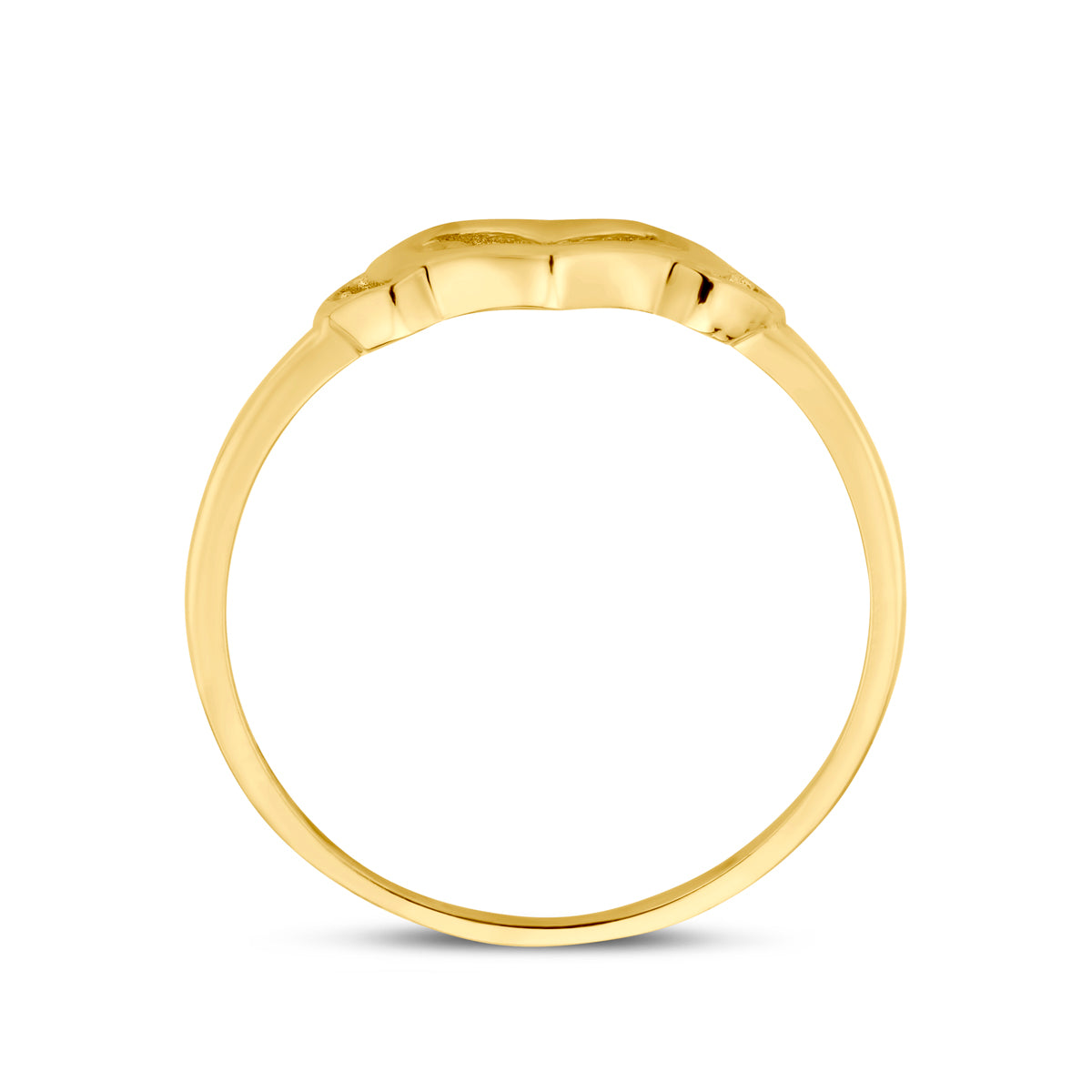 Zijaanzicht van de gouden ring waarbij de stevige scheen zichtbaar is.