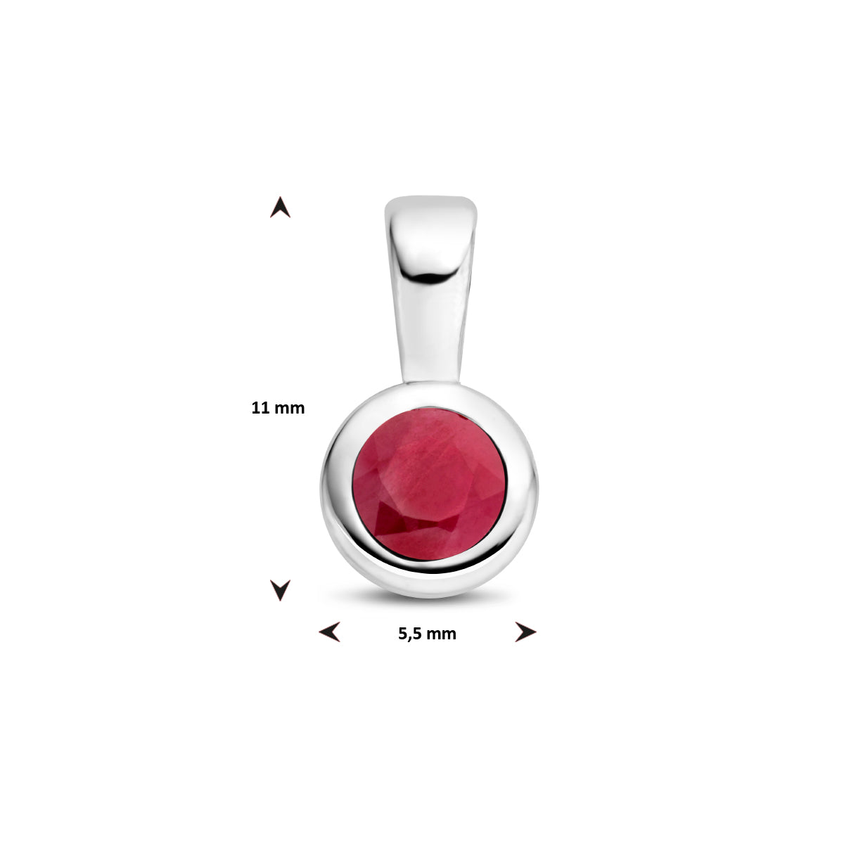Technische afbeelding van de geboortesteen hanger met de afmetingen (11 x 5.5 mm).