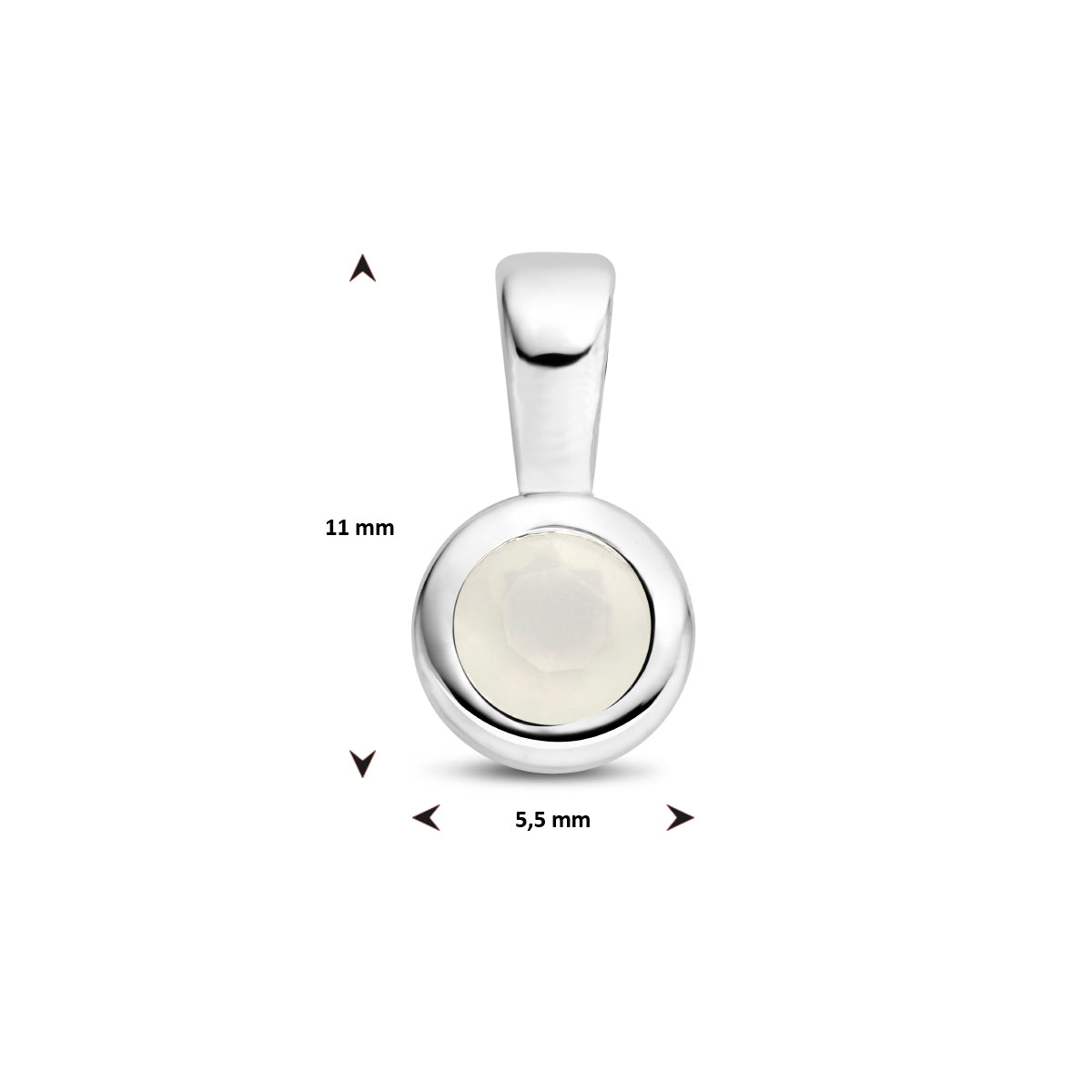 Technische afbeelding van de geboortesteen hanger met de afmetingen (11 x 5.5 mm).