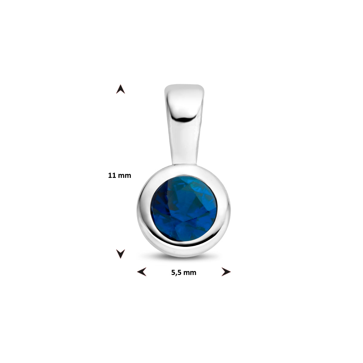 Technische afbeelding van de geboortesteen hanger met de afmetingen (11 x 5.5 mm).