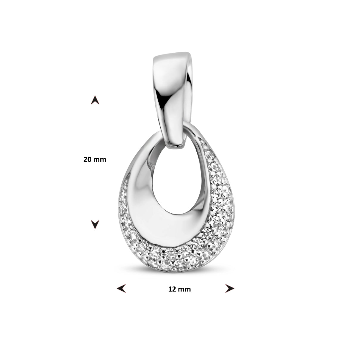 Technische afbeelding van de 'Stilla' hanger met de afmetingen (20 x 12 mm).