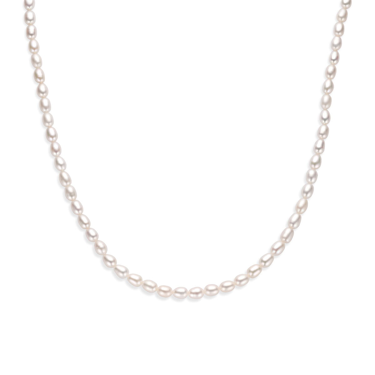 Vooraanzicht van de zoetwaterparel ketting 6/7 mm, 41 cm lang met verlengstuk tot 45 cm.
